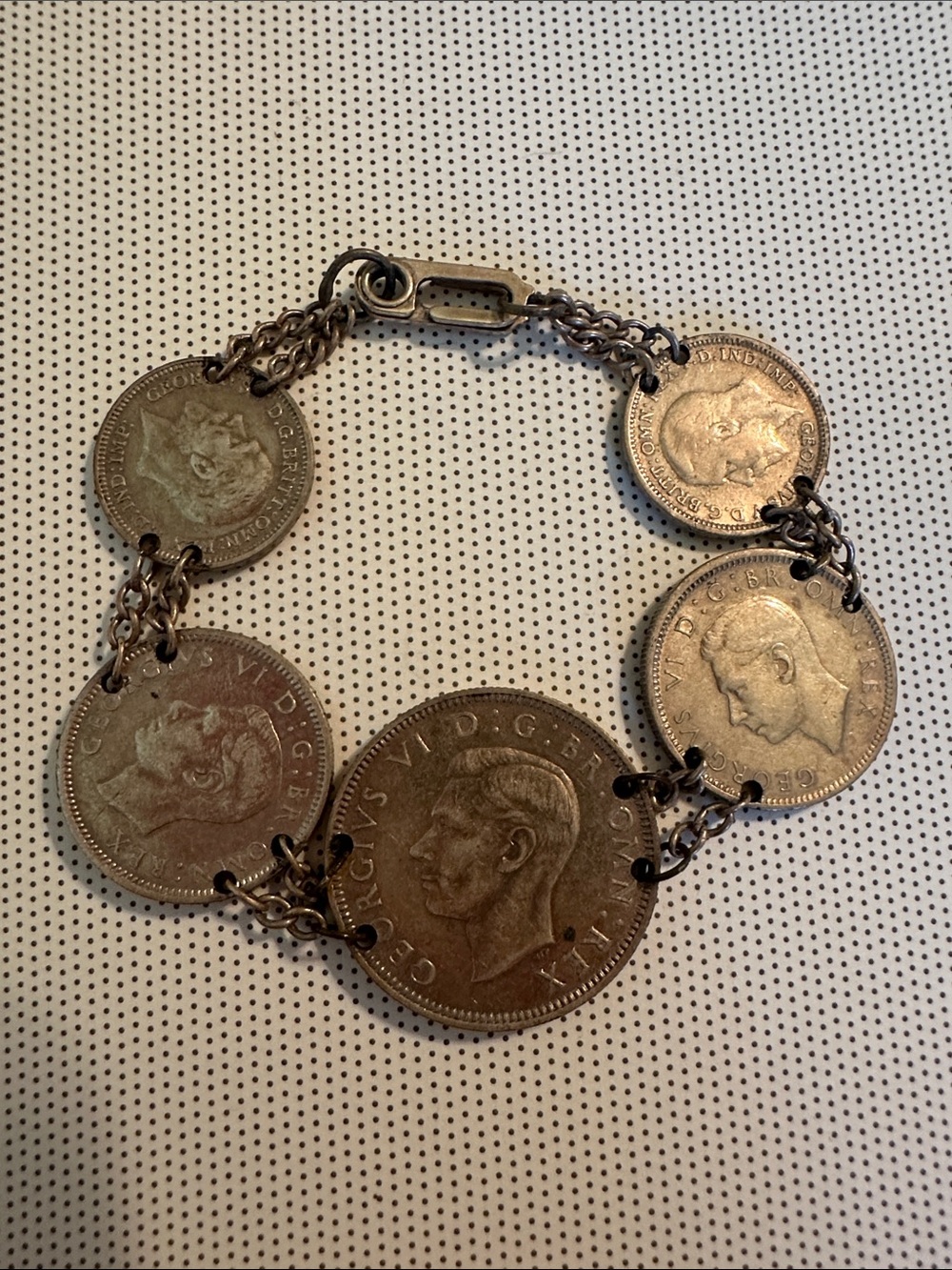 Unique Antique 1933-1943 British George VI Silver Coin Link Bracelet
